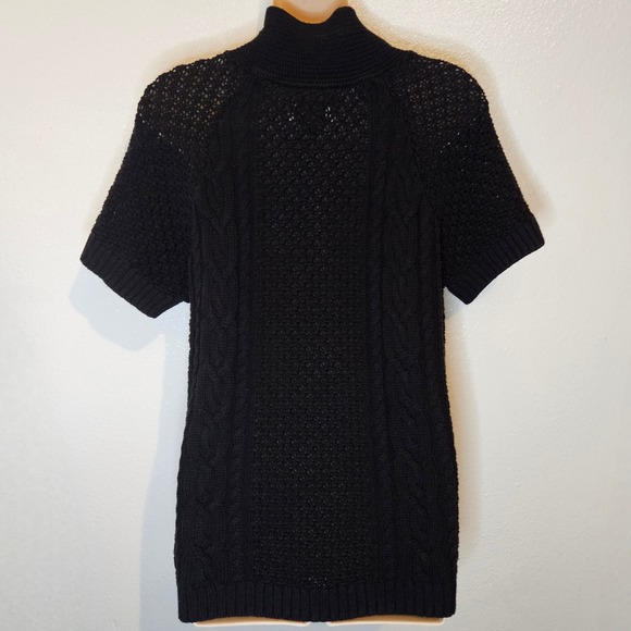 Sonoma Life Style Black Short Sleeve Cable Knit Button Front Cardigan Sweater - Picture 2 of 5